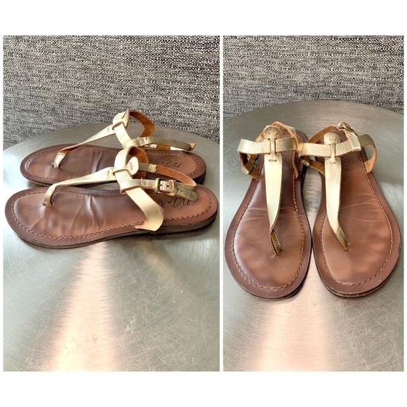 MATISSE leather sling back thong sandals summer minimalist Womens8 metallic gold - Picture 1 of 7